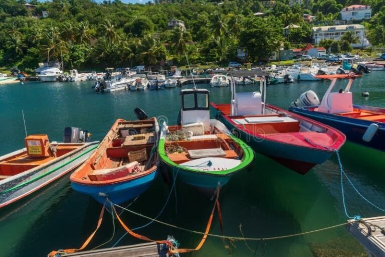 bateaux colores au port de deshaies