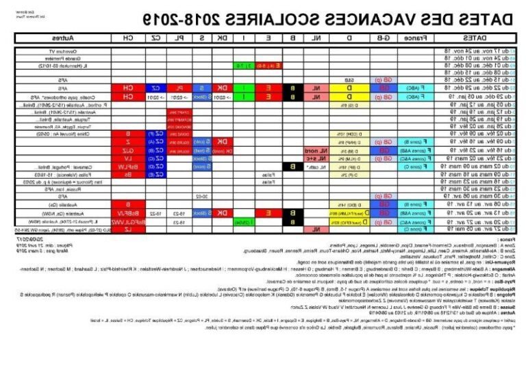 calendrier scolaire avec dates des vacances