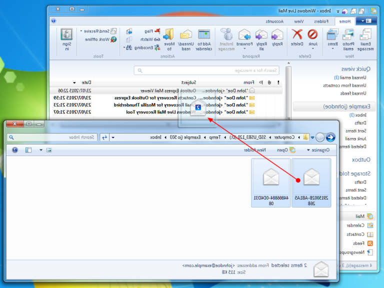 capture decran de windows live mail ouvert