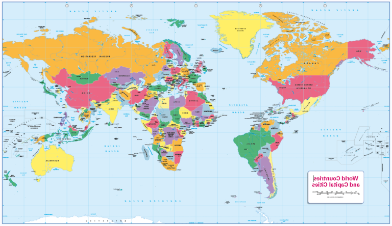 carte du monde avec les capitales etiquetees