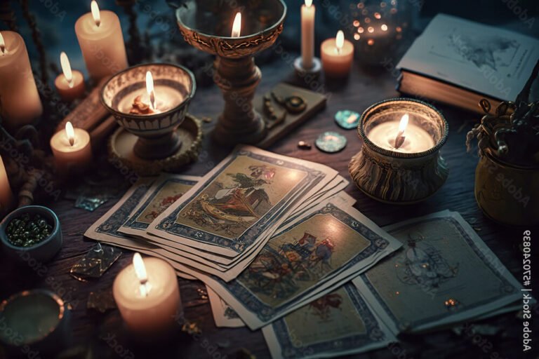 cartes de tarot dispersees sur une table