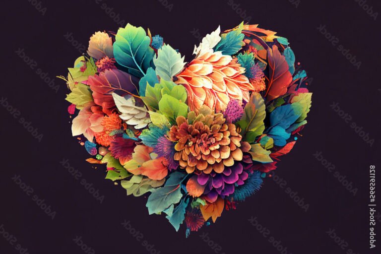 coeur dessine avec des fleurs colorees