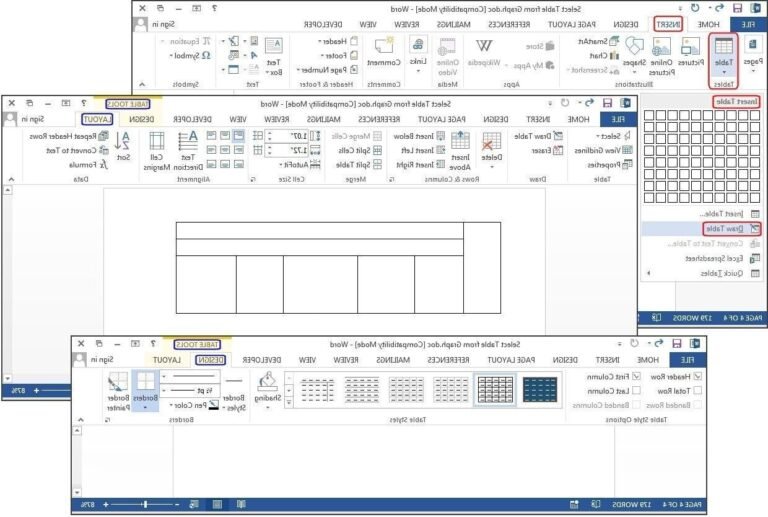 ecran de creation de tableau dans word