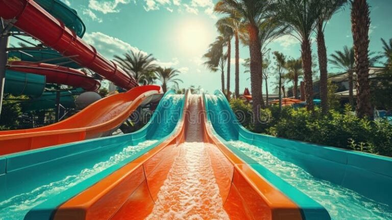 glissades deau et palmiers ensoleilles