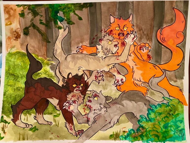 illustration dune bataille entre clans de chats