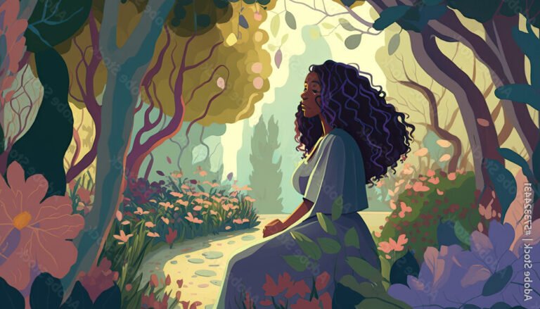 illustration dune femme dans la nature