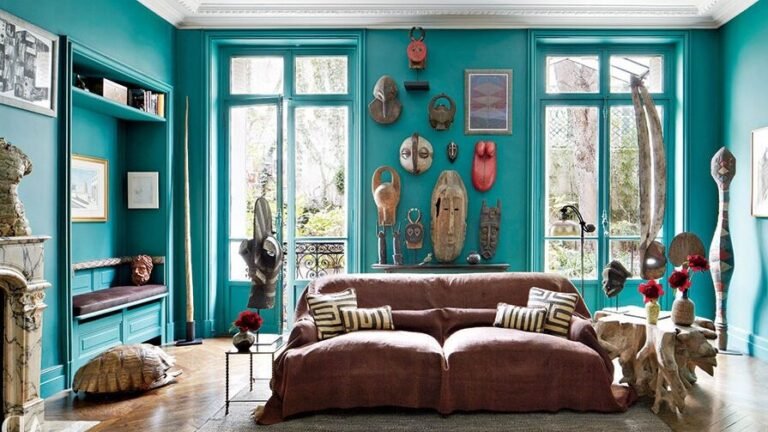 interieur colore de la casa azul