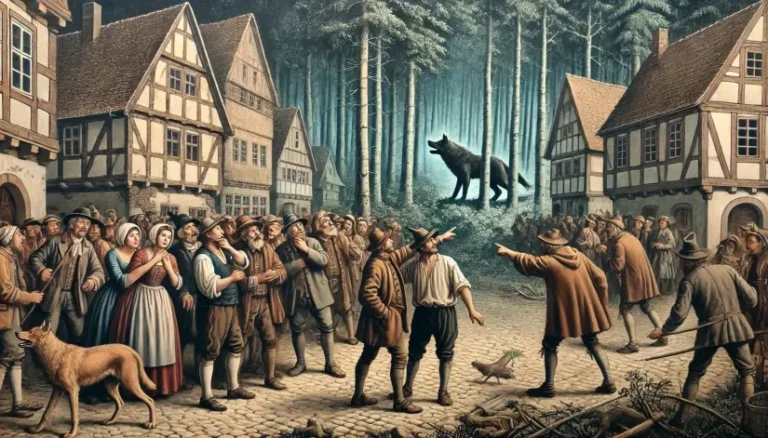 Quel est le meilleur des loup-garous de Thiercelieux 43 loup garou entoure de villageois inquiets