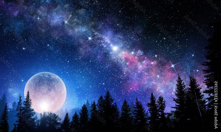 lune eclatante dans une nuit etoilee