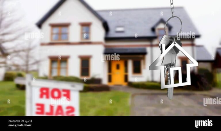 maison avec un panneau a vendre et cles