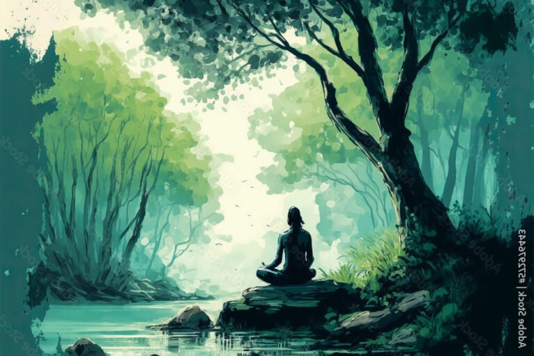 personne meditant dans la nature paisible