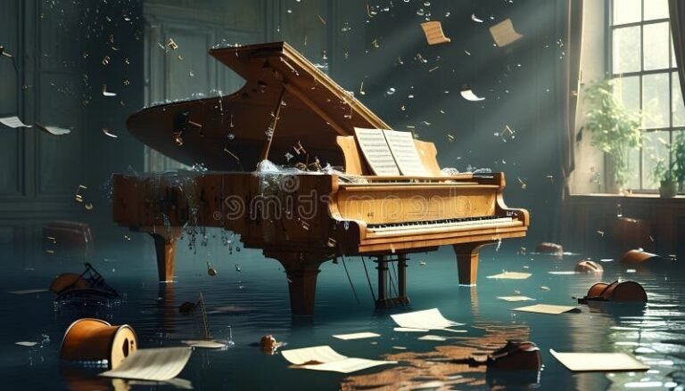 Comment trouver la partition de piano "Flow in the River" 22 piano avec des notes flottant sur leau