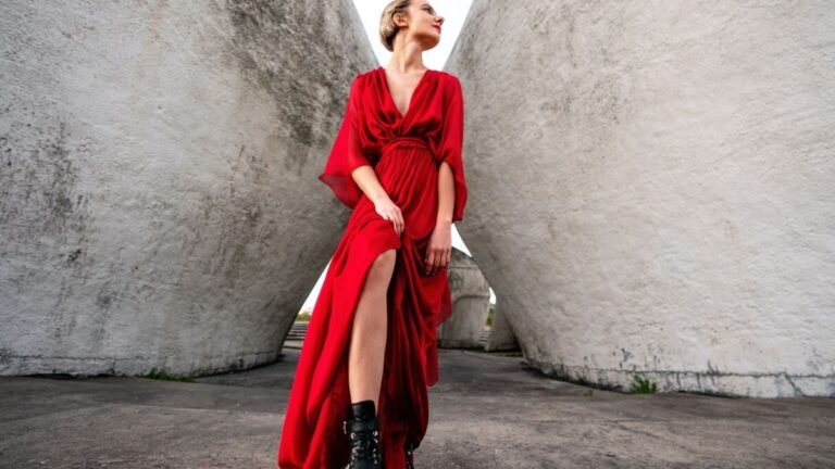 robe longue rouge a manches longues en ete