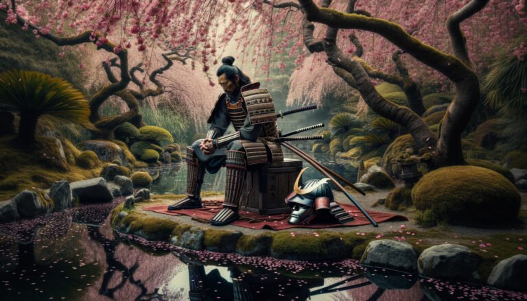 samourai contemplant un paysage japonais