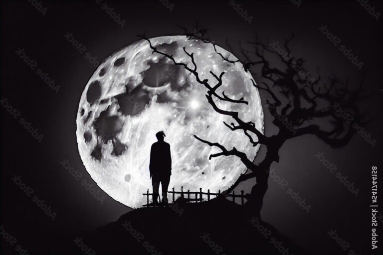 silhouette mysterieuse sous la lune