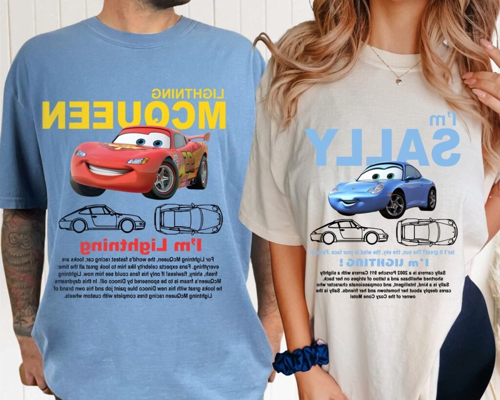 t shirt colore de flash mcqueen et sally