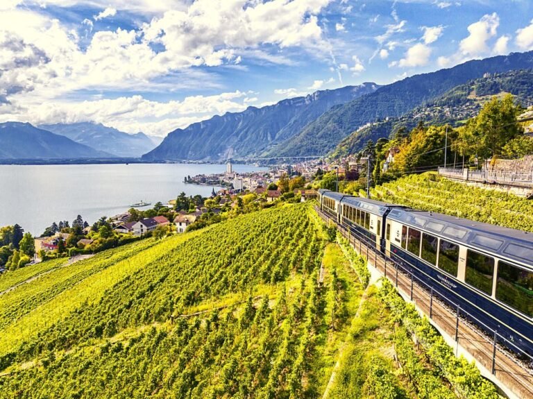 Comment rejoindre l'Aéroport de Genève depuis Thonon avec Léman Express 43 train leman express traversant des paysages pittoresques