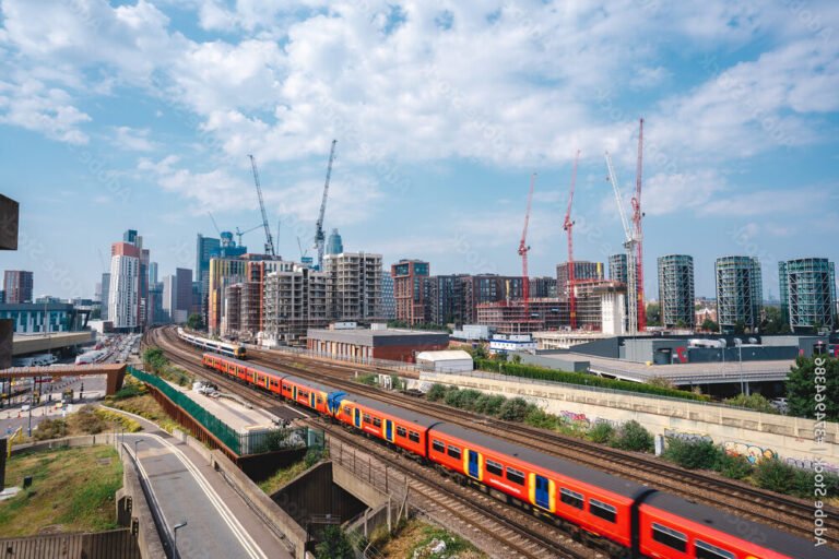 Qu'est-ce que London & South Eastern Railway Limited et ses services 39 train passant par un paysage londonien