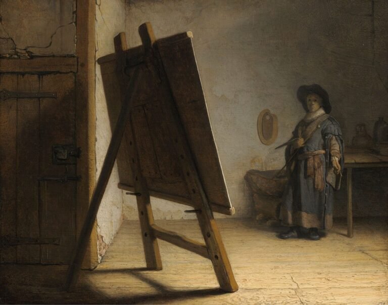 un artiste contemplant une toile