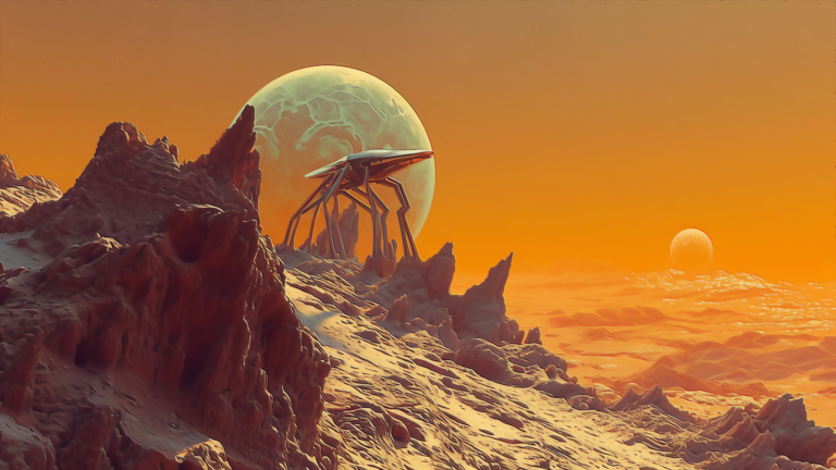 un avant poste futuriste dans un paysage alien