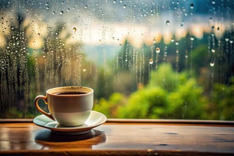 un cafe chaleureux sous la pluie