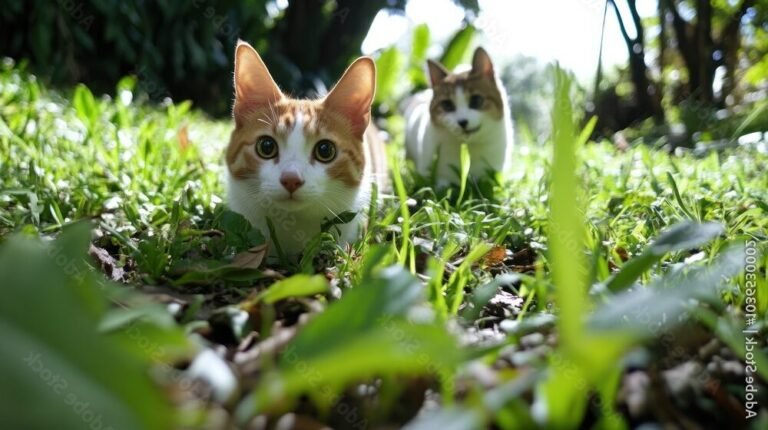 un chat explorant un jardin verdoyant