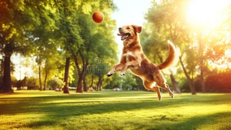 un chien heureux jouant dans un parc