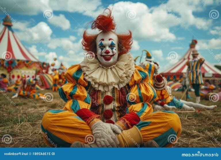 un clown colore sous un grand chapiteau