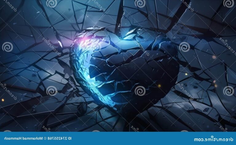 un coeur brise dans un paysage sombre