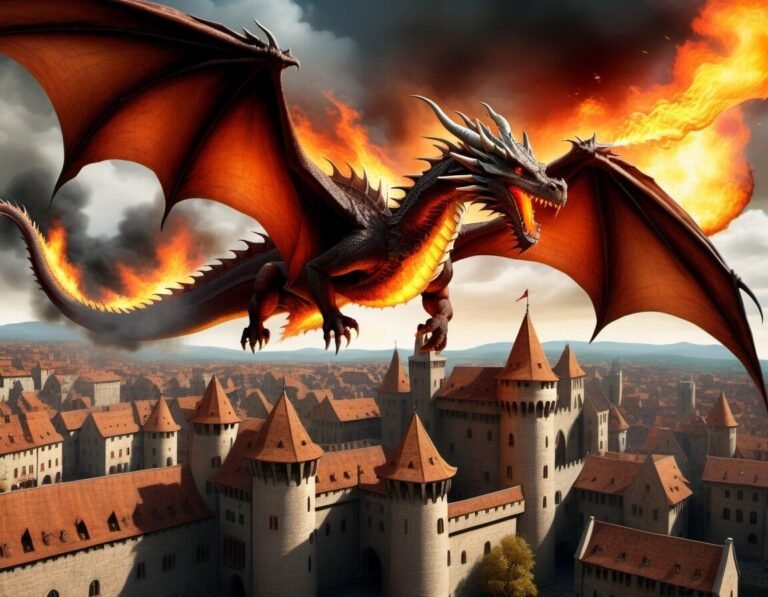 Quels sont les résumés et informations sur toutes les saisons de Game of Thrones 22 un dragon survolant un paysage medieval