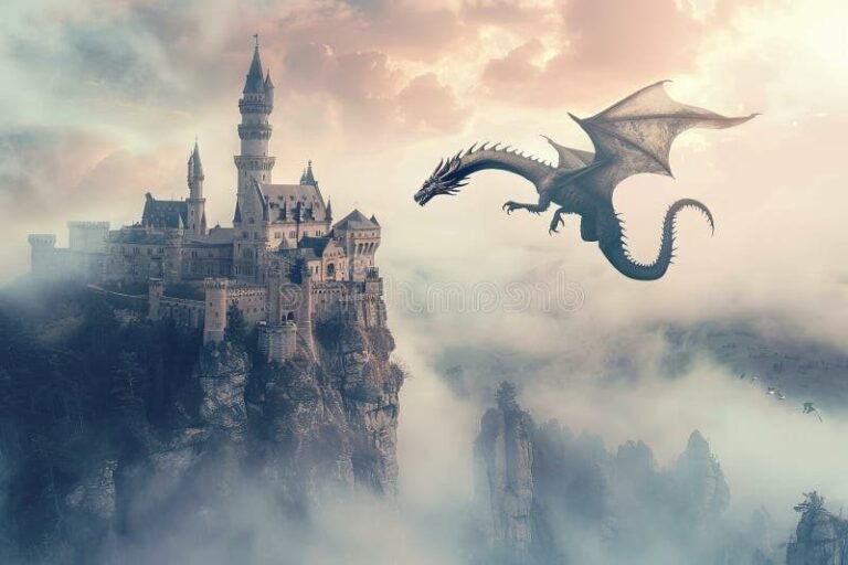un dragon volant au dessus dun chateau