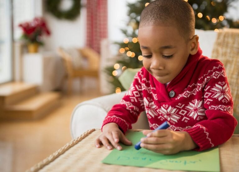 un enfant ecrivant une lettre au pere noel