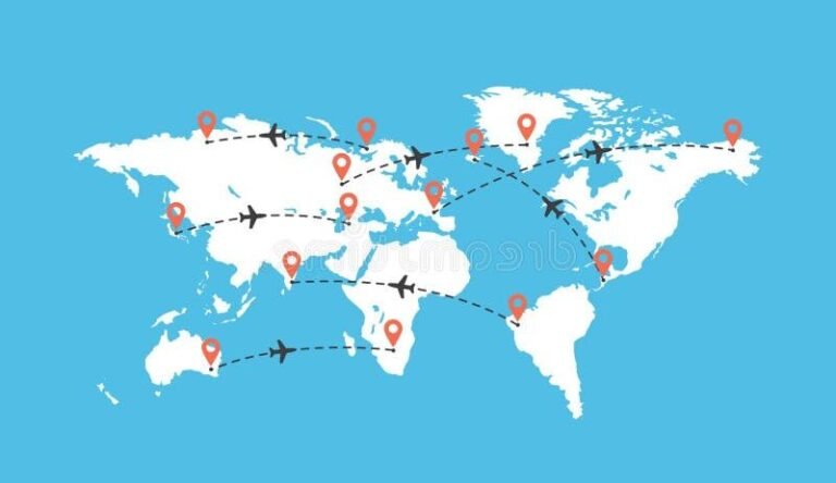 un globe terrestre avec un itineraire trace