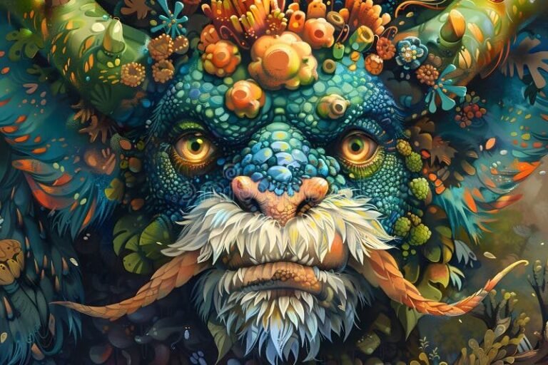un ogre mysterieux dans un paysage colore