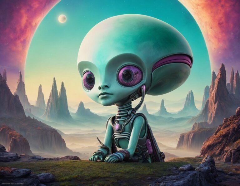 un personnage contemplant un paysage mysterieux