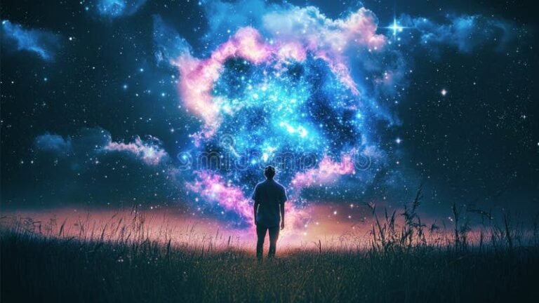 un personnage pensif sous un ciel etoile