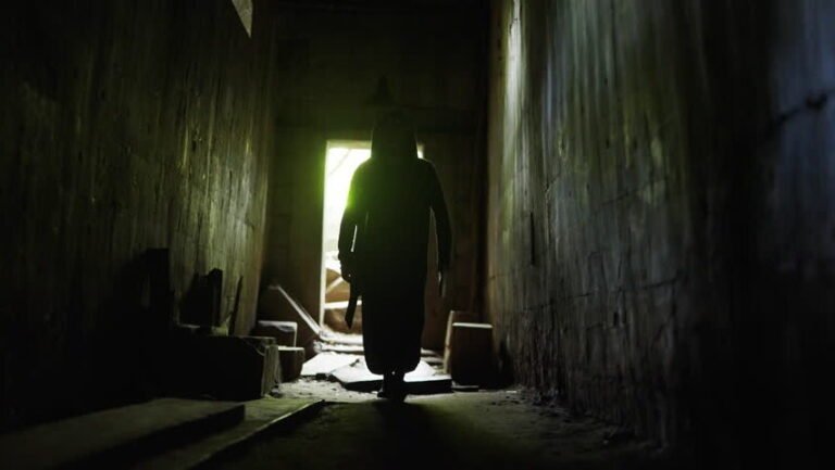 une ombre menacante dans un couloir sombre