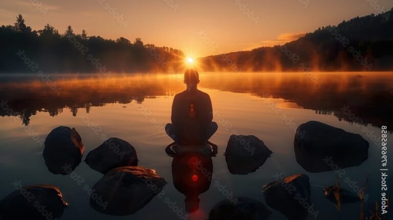 une personne meditant au bord dun lac