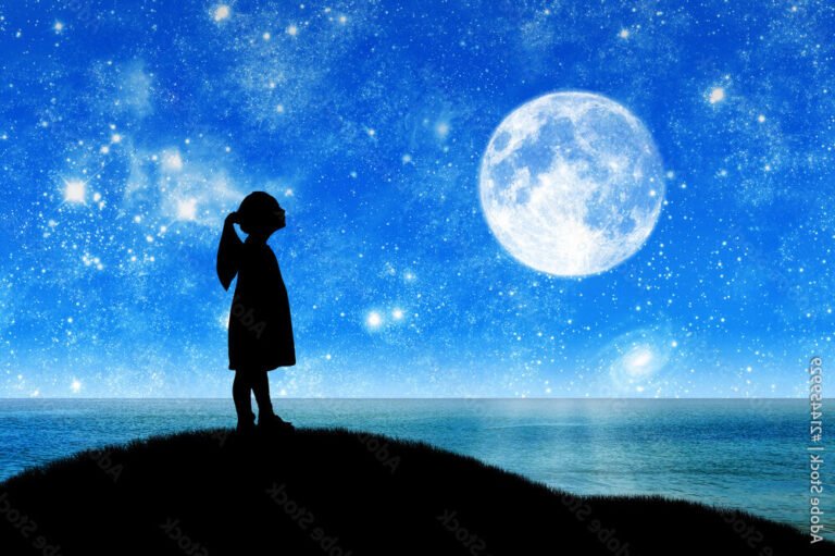 une silhouette denfant regardant un ciel etoile