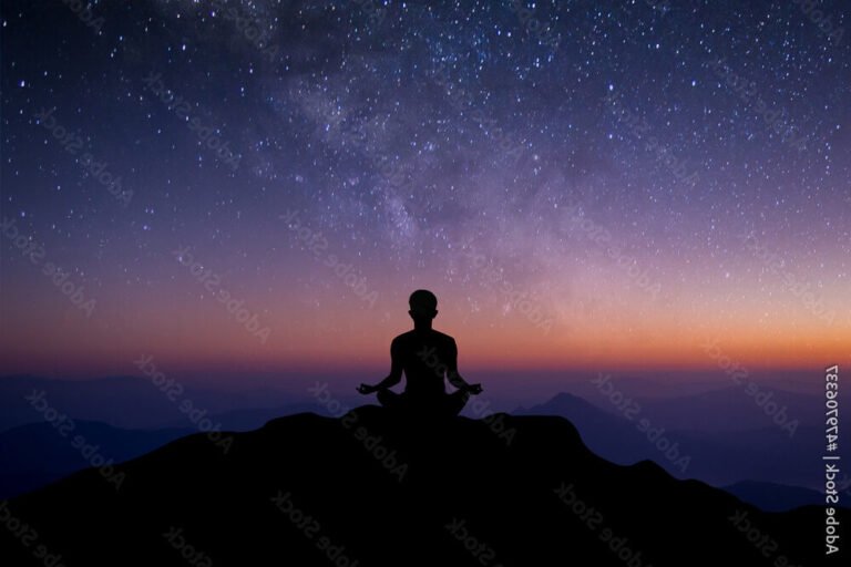 une silhouette meditative sous un ciel etoile