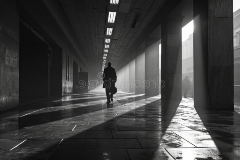 une silhouette seloignant dans un couloir