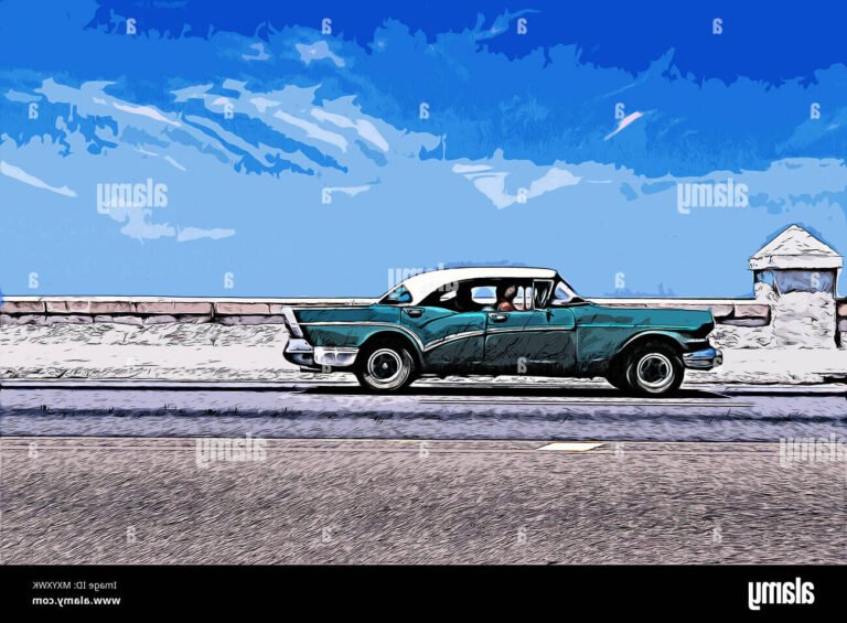 une voiture vintage sur une route estivale